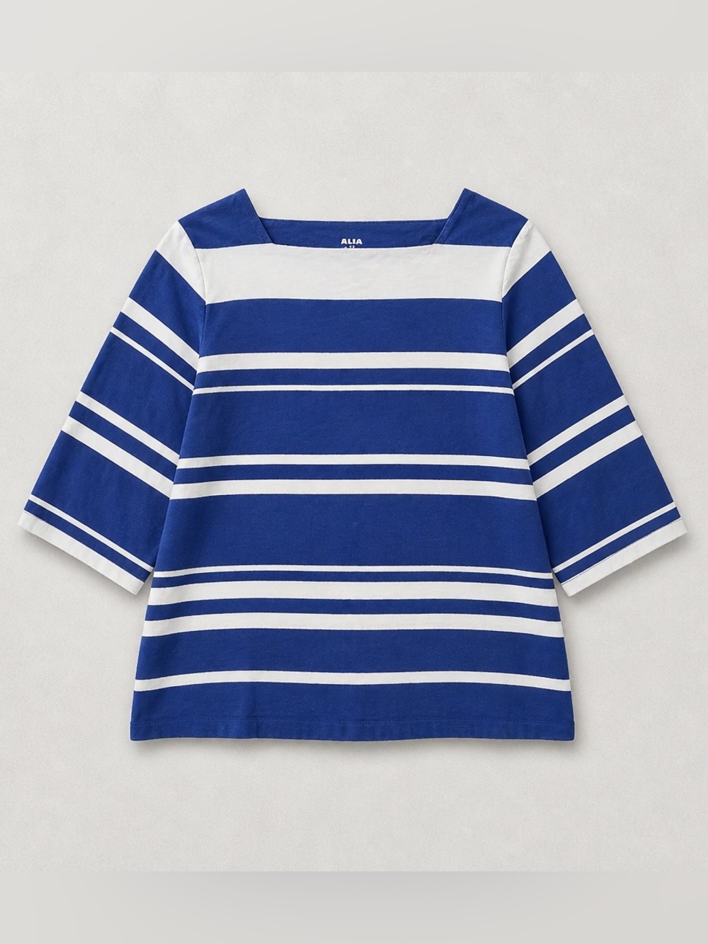 Alia Blue & White Striped Boatneck Long Sleeve Tee